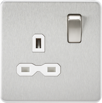 Knightsbridge SFR7000BCW Screwless 13A 1G DP Switched Socket - Brushed Chrome + White Insert (10 Pack)