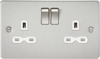 Knightsbridge FPR9000BCWx5 Flat Plate 13A 2G DP Switch Socket - Brushed Chrome + White Insert (5 Pack)