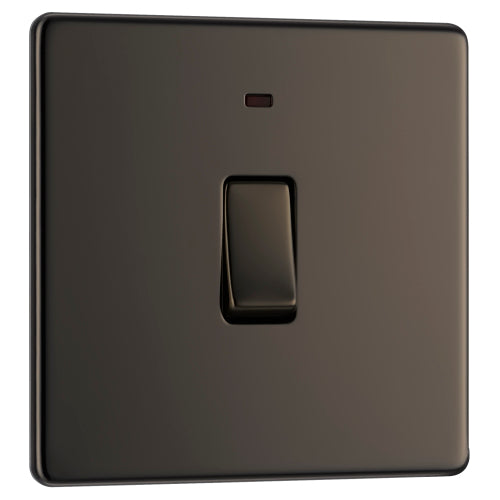BG Electrical Flatplate 20A DP Switch with Neon - Black Nickel