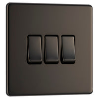 BG FBN43 Flatplate Screwless Triple Light Switch 10A - Black Nickel