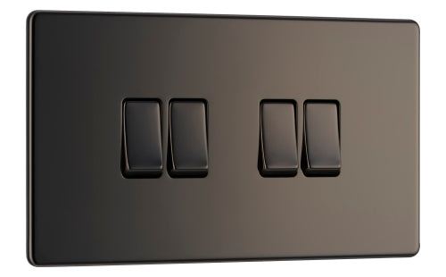 FBN44 Flatplate Screwless 16AX 2 Way Quadruple Light Switch Nickel