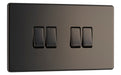 BG FBN44 Flatplate Screwless Quad Light Switch 10A - Black Nickel - westbasedirect.com