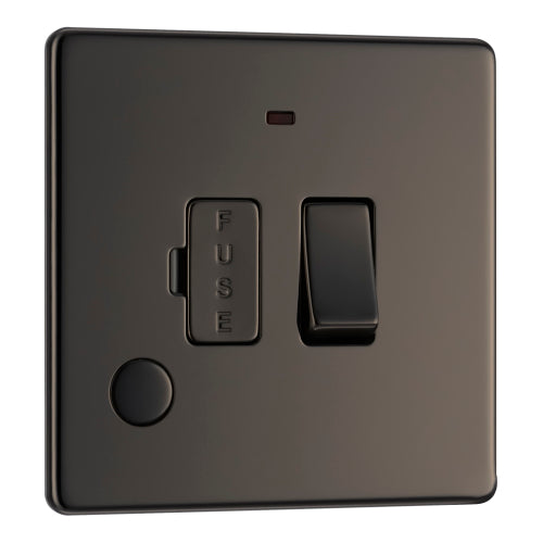 FBN53 Flatplate Screwless Switched Spur + Neon + Cable Outlet Nickel