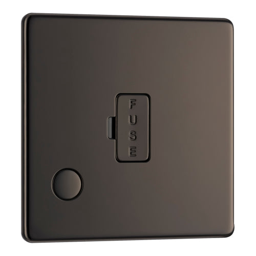 BG FBN55 Flatplate Screwless Unswitched Spur + Cable Outlet - Black Nickel - westbasedirect.com