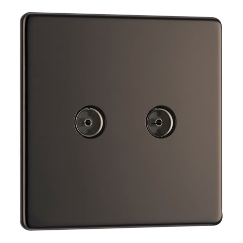 FBN61 Flatplate Screwless Double TV Aerial Socket Insert Nickel