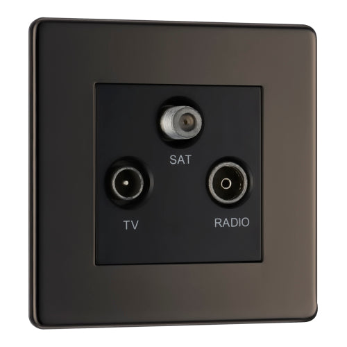 FBN67 Flatplate Screwless Triplex TV FM Sat Socket Nickel