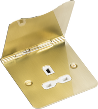 Knightsbridge FPR7UBBW Flat Plate 13A 1G Unswitched Floor Socket - Brushed Brass + White Insert