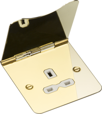 Knightsbridge FPR7UPBW Flat Plate 13A 1G Unswitched Floor Socket - Polished Brass + White Insert