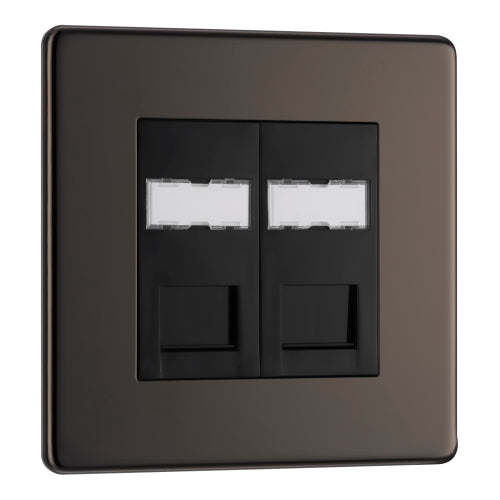 FBNRJ452 Flatplate Screwless RJ45 Double Data Outlet Socket Nickel
