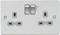 Knightsbridge FPR9000BCGx5 Flat Plate 13A 2G DP Switch Socket - Brushed Chrome + Grey Insert (5 Pack)