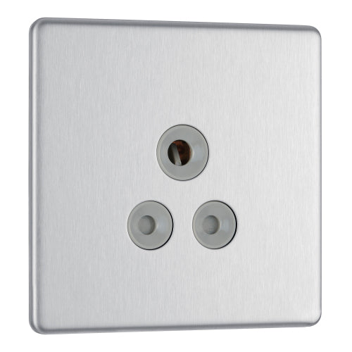 FBS29G Flatplate Screwless Unswitched Round Pin Socket 5A Insert Brushed Steel