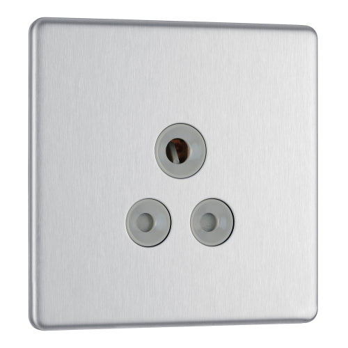 BG FBS29G Flatplate Screwless Unswitched Round Pin Socket 5A - Grey Insert - Brushed Steel - westbasedirect.com