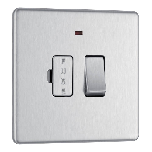 FBS52 Flatplate Screwless Switched Spur + Neon Brushed Steel