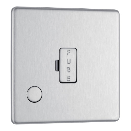 FBS55 Flatplate Screwless Unswitched Spur + Cable Outlet Brushed Steel