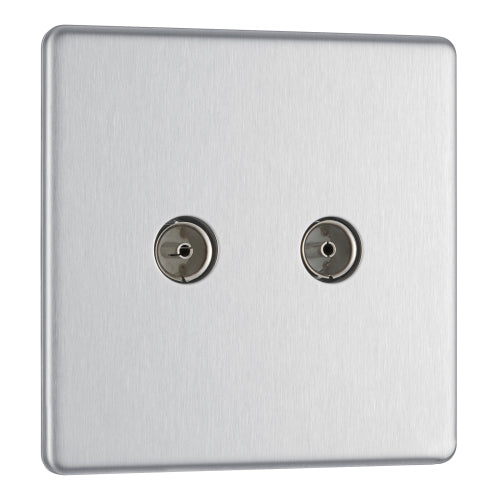 FBS61 Flatplate Screwless Double TV Aerial Socket Insert Brushed Steel
