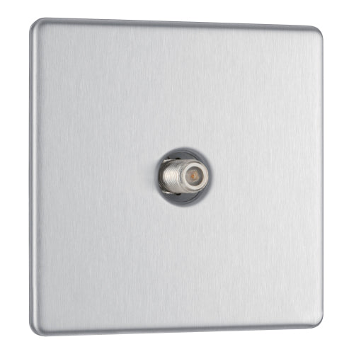FBS64 Flatplate Screwless 1 Gang Satellite Socket Brushed Steel