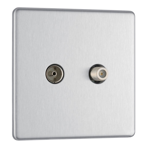 FBS65 Flatplate Screwless 2 Gang Satellite & Co axial Socket Brushed Steel