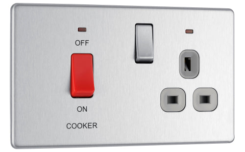 FBS70G Flatplate Screwless DP Cooker + Socket + Neon Insert Brushed Steel