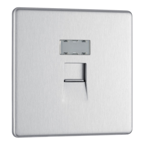 FBSRJ451 Flatplate Screwless RJ45 Single Data Outlet Socket Brushed Steel