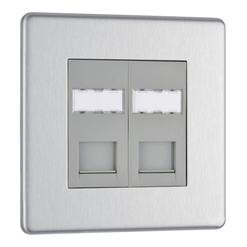 FBSRJ452 Flatplate Screwless RJ45 Double Data Outlet Socket Brushed Steel