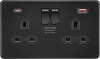 Knightsbridge SFR9945MBB Screwless 13A 2G DP Switched Socket +2x USB A+C (45W FASTCHARGE) - Matt Black