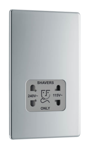 FPC20G Flatplate Screwless Dual Voltage Shaver Socket Grey Polished Chrome