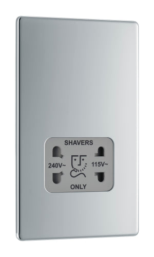 BG FPC20G Flatplate Screwless Dual Voltage Shaver Socket/Grey - Polished Chrome - westbasedirect.com