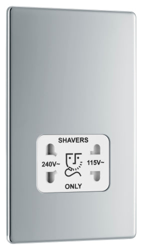 FPC20W Flatplate Screwless Dual Voltage Shaver Socket White Polished Chrome