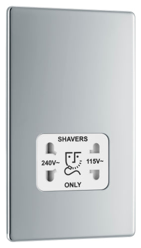 BG FPC20W Flatplate Screwless Dual Voltage Shaver Socket/White - Polished Chrome - westbasedirect.com
