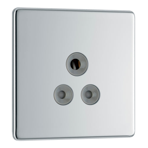 FPC29G Flatplate Screwless Unswitched Round Pin Socket 5A Insert Polished Chrome