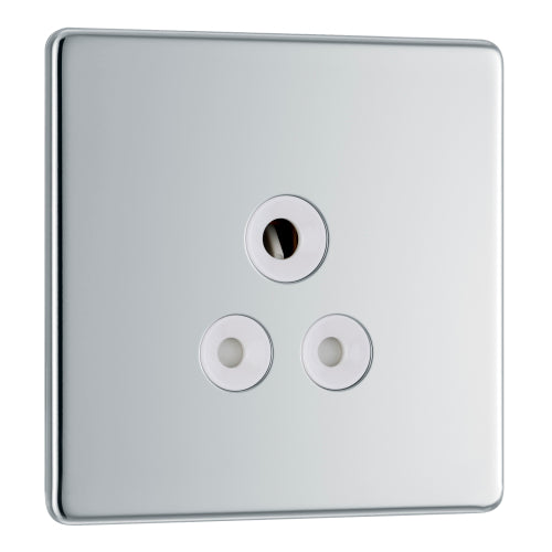 FPC29W Flatplate Screwless Unswitched Round Pin Socket 5A Insert Polished Chrome