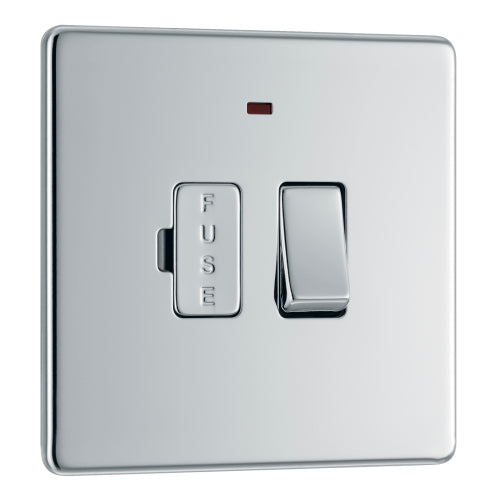 BG FPC52 Flatplate Screwless Switched Spur + Neon 13A - Polished Chrome