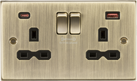 Knightsbridge CS9909AB Square Edge 13A 2G DP Switched Socket + 2xUSB(A+C) [Max. 18W QC/PD FASTCHARGE] - Antique Brass