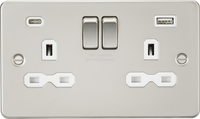 Knightsbridge FPR9940PLW Flat Plate 13A 2G SP Switched Socket + 2xUSB A+C (5V DC 4.0A Shared) - Pearl + White Insert