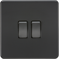 Knightsbridge SF3000MBB Screwless 10AX 2G 2-Way Switch - Matt Black + Black Rockers (10 Pack)