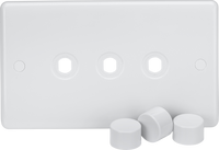 Knightsbridge CU3DIM White Curved Edge 3G Dimmer Plate with Matching Dimmer Caps
