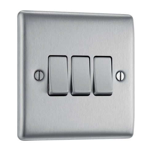 NBS43 Nexus Metal 16AX 2 Way Triple Light Switch Brushed Steel