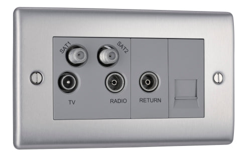 NBS69 Nexus Metal Quadplex TV FM SAT Brushed Steel