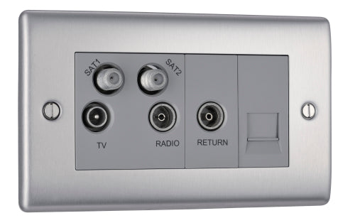 BG NBS69 Nexus Metal Quadplex TV FM SAT (x2) - Brushed Steel - westbasedirect.com