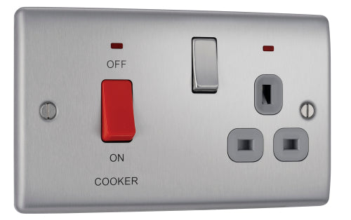 NBS70G Nexus Metal DP Cooker + Socket + Neon Insert Brushed Steel