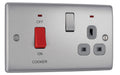 BG NBS70G Nexus Metal DP Cooker + Socket + Neon - Grey Insert - Brushed Steel - westbasedirect.com