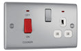 BG NBS70W Nexus Metal DP Cooker + Socket + Neon - White Insert - Brushed Steel - westbasedirect.com