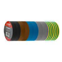 Unicrimp 1920MX01 19mm x 20m Mixed Colour PVC Tape Roll - 2xBK, BR, BL, GY, Y/G (10 Pack)