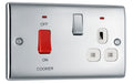 BG NPC70W Nexus Metal DP Cooker Unit + Socket & Neon - White Insert - Polished Chrome - westbasedirect.com