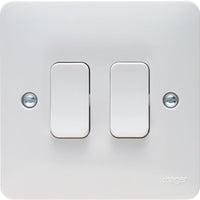 Hager WMPS22 Sollysta White Moulded 10AX 2 Gang 2 Way Wall Switch