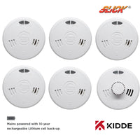 Kidde Slick 5x 2SFWR Optical Smoke & 1x 3SFWR Heat Alarm Kit Mains Powered with Sealed-In Rechargeable Battery Back-Up