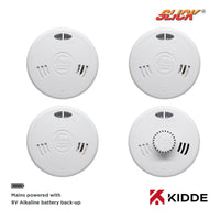 Kidde Slick 3x 2SFW Optical Smoke & 1x 3SFW Heat Alarm Kit Mains Powered with Alkaline Battery Back-Up