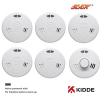Kidde Slick 5x 2SFW Optical Smoke & 1x 3SFW Heat Alarm Kit Mains Powered with Alkaline Battery Back-Up