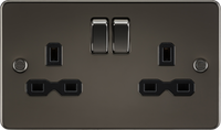 Knightsbridge FPR9000GMx5 Flat Plate 13A 2G DP Switch Socket - Gunmetal + Black Insert (5 Pack)