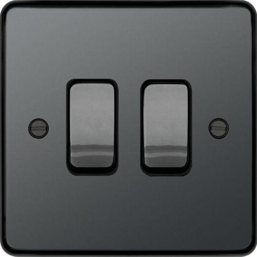 Hager WRPS22BNB Sollysta Raised Plate 10AX 2 Gang 2 Way Wall Switch - Black Nickel + Black Insert - westbasedirect.com